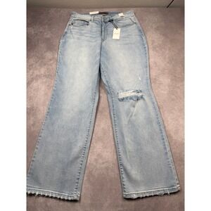 NWT Judy Blue High Waist Straight Fit Distressed Light Wash Denim Jeans 14W Rip
